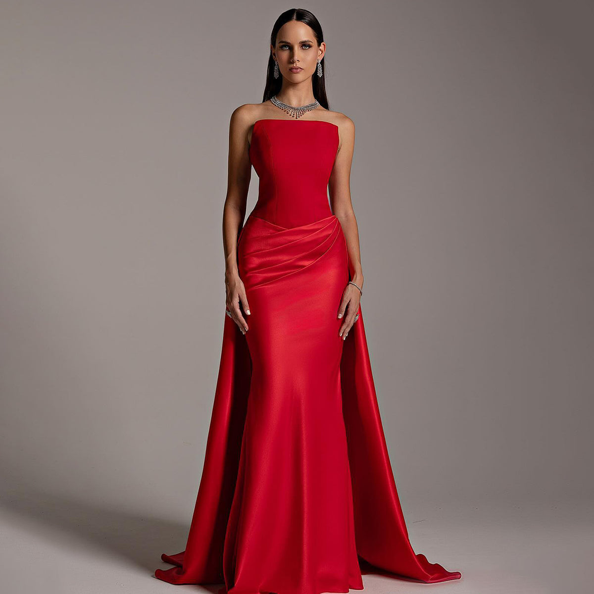 Elegant Red Strapless Evening Dresses with Overskirt SF255