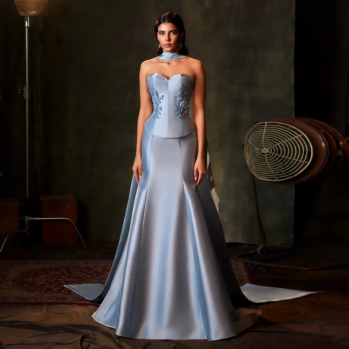 フォーマル・ドレス・スーツ A.V.V. Ceremony dress with shoes Elegant Blue Satin 3D Flowers Evening Dress – SHARONSAID