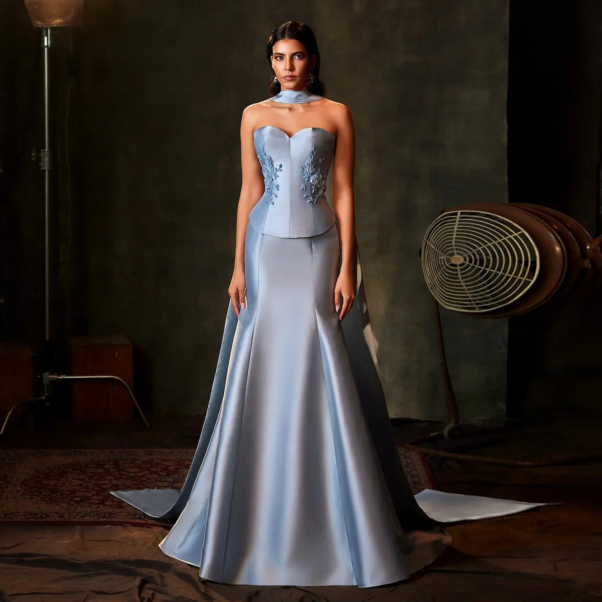 Elegant Blue Satin 3D Flowers Evening Dress SHARONSAID Elegant Blue Satin 3D Flowers Evening Dress SHARONSAID