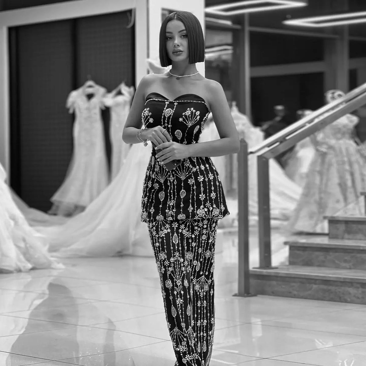 Chic Black Two Pieces Evening Dress for Women Wedding Party SS635 Chic Black Two Pieces Evening Dress for Women Wedding Party SS635