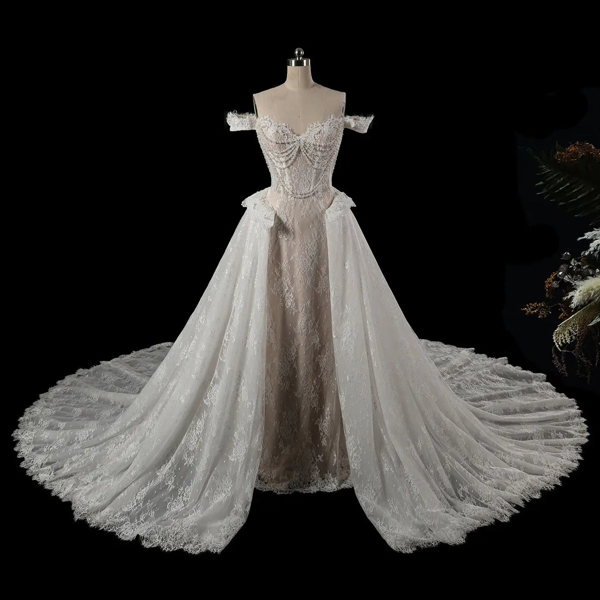 Ivory Beaded Lace Tulle Ball Gown Dress SW177