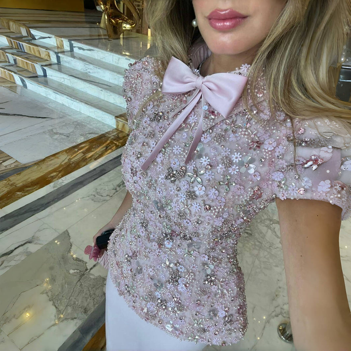 Luxury Pink Sequin Beaded Two-Piece Evening Dress SS547 