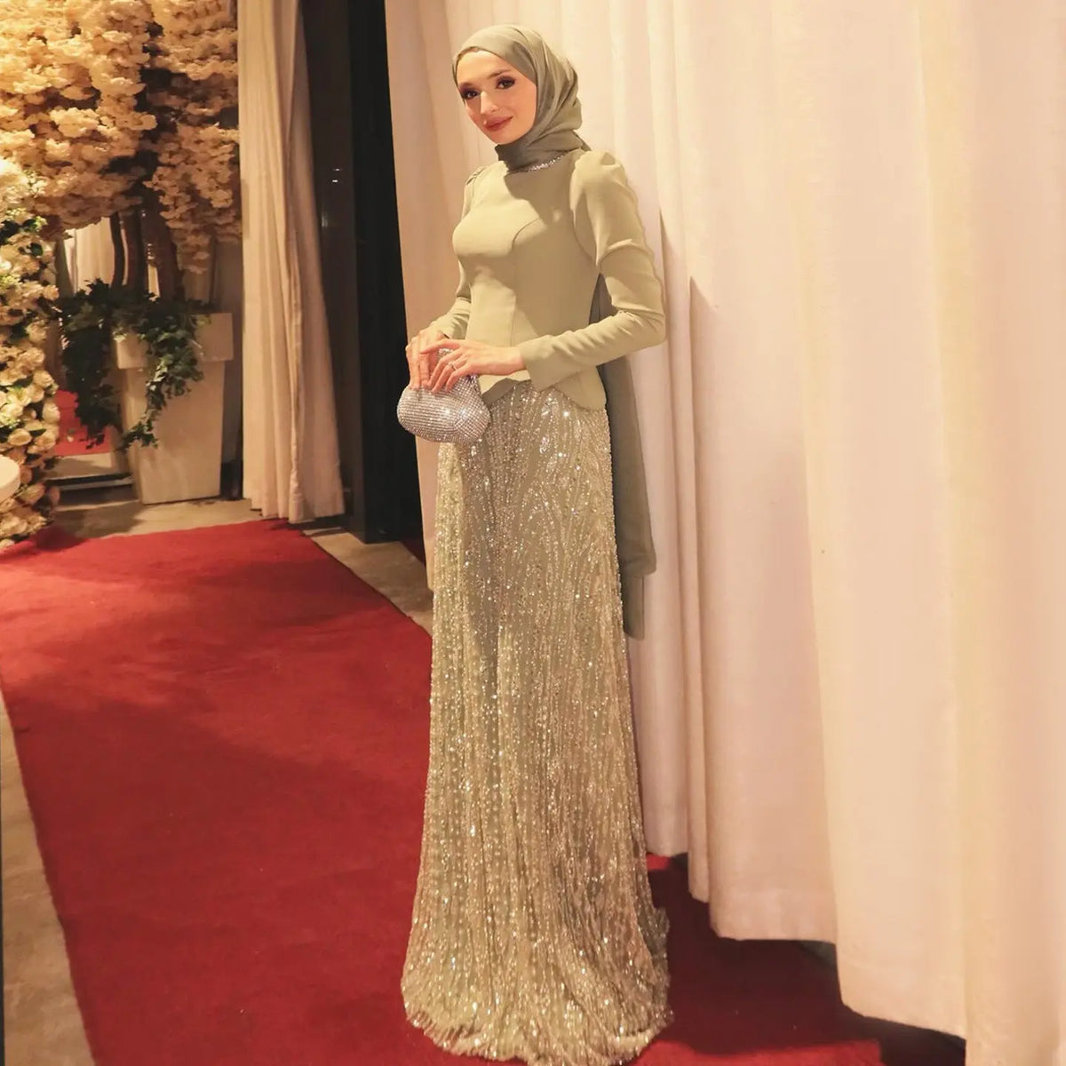 Glamorous Modest Hijab-Style Green Sequin Evening Dress SS613 Glamorous Modest Hijab-Style Green Sequin Evening Dress SS613