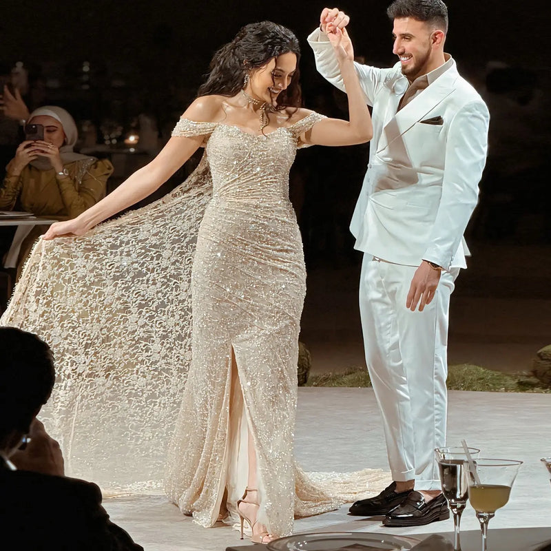 Elegant Lace Sequin Off Shoulder Evening dress SF395 