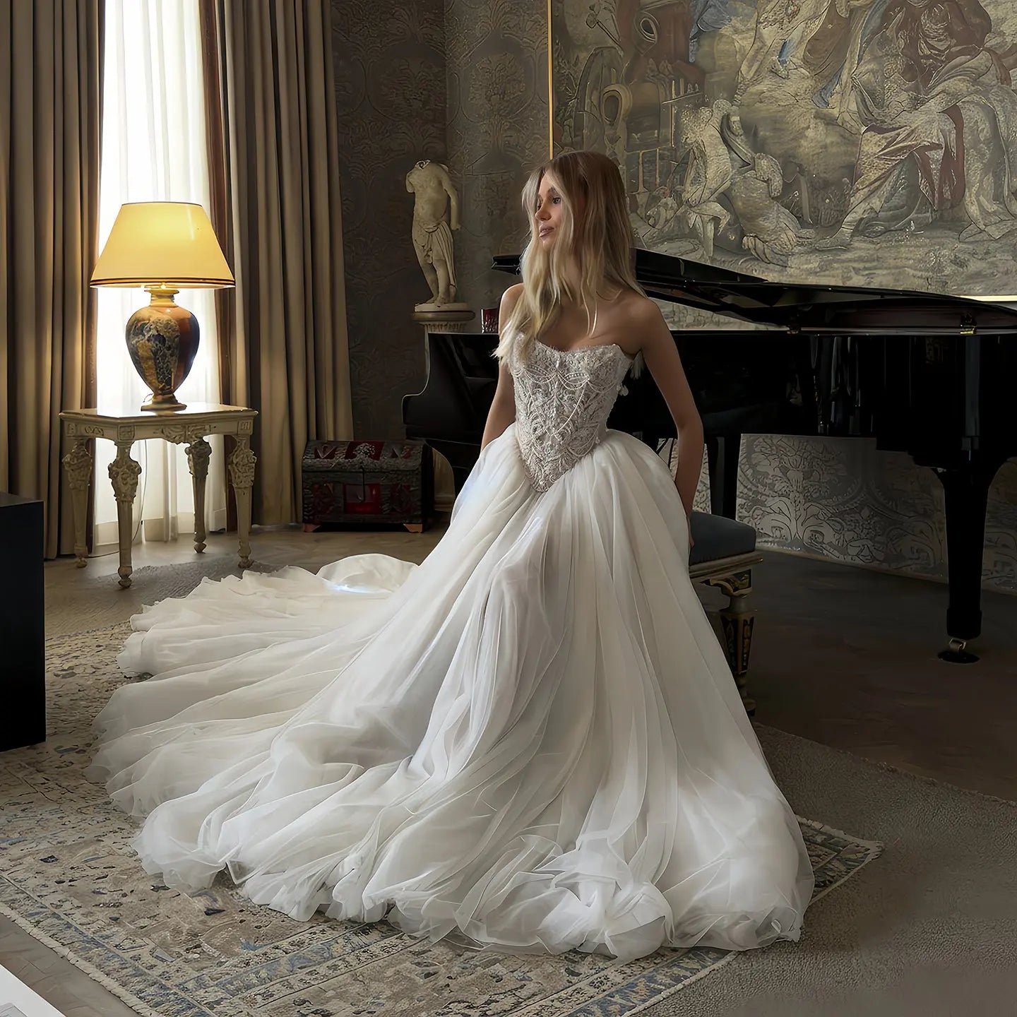 green emerald velvet dress Satin A Line Strapless Wedding Dresses with Slit, PW405