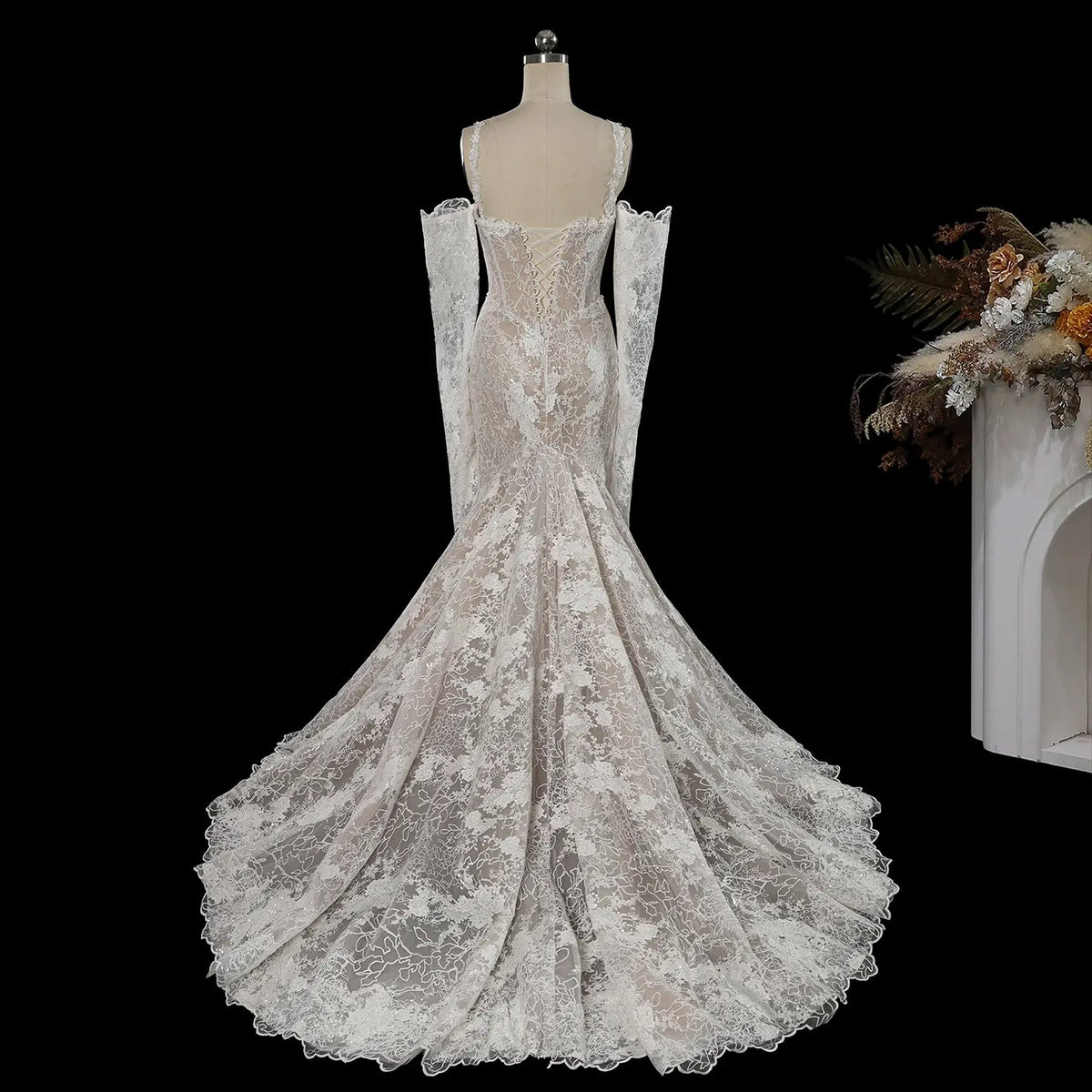 White Lace Cold Shoulder Wedding Dress SW750
