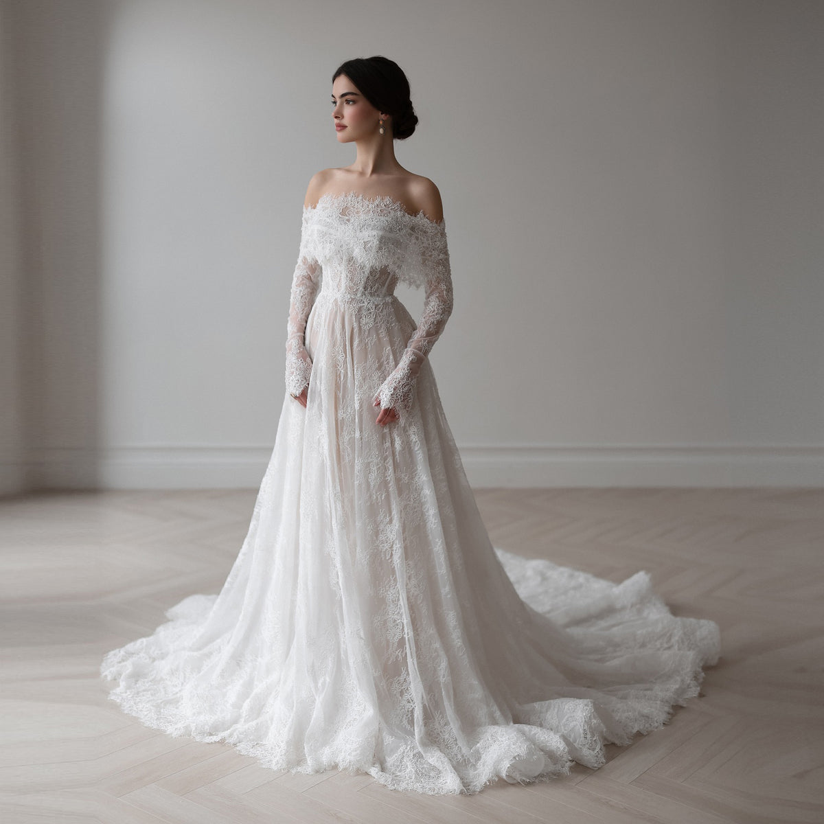 Luxury Off Shoulder Wedding Dress with Long Sleeves SW542 