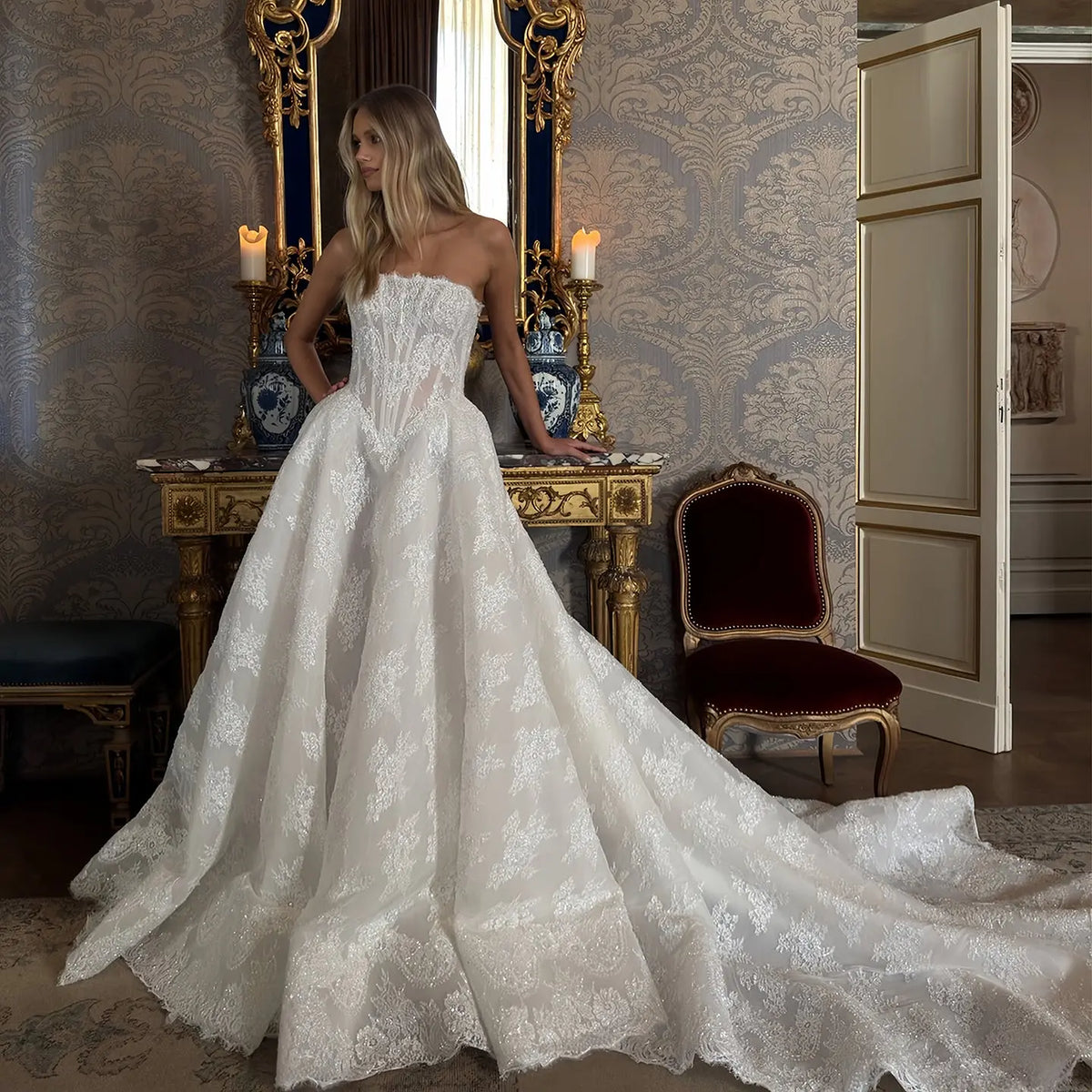 sheer sequin wedding dress Ethereal Off-Shoulder Sequin Bridal Gown with Pearl Embellishments and Long Sheer Sleeves Plus Size Size 6