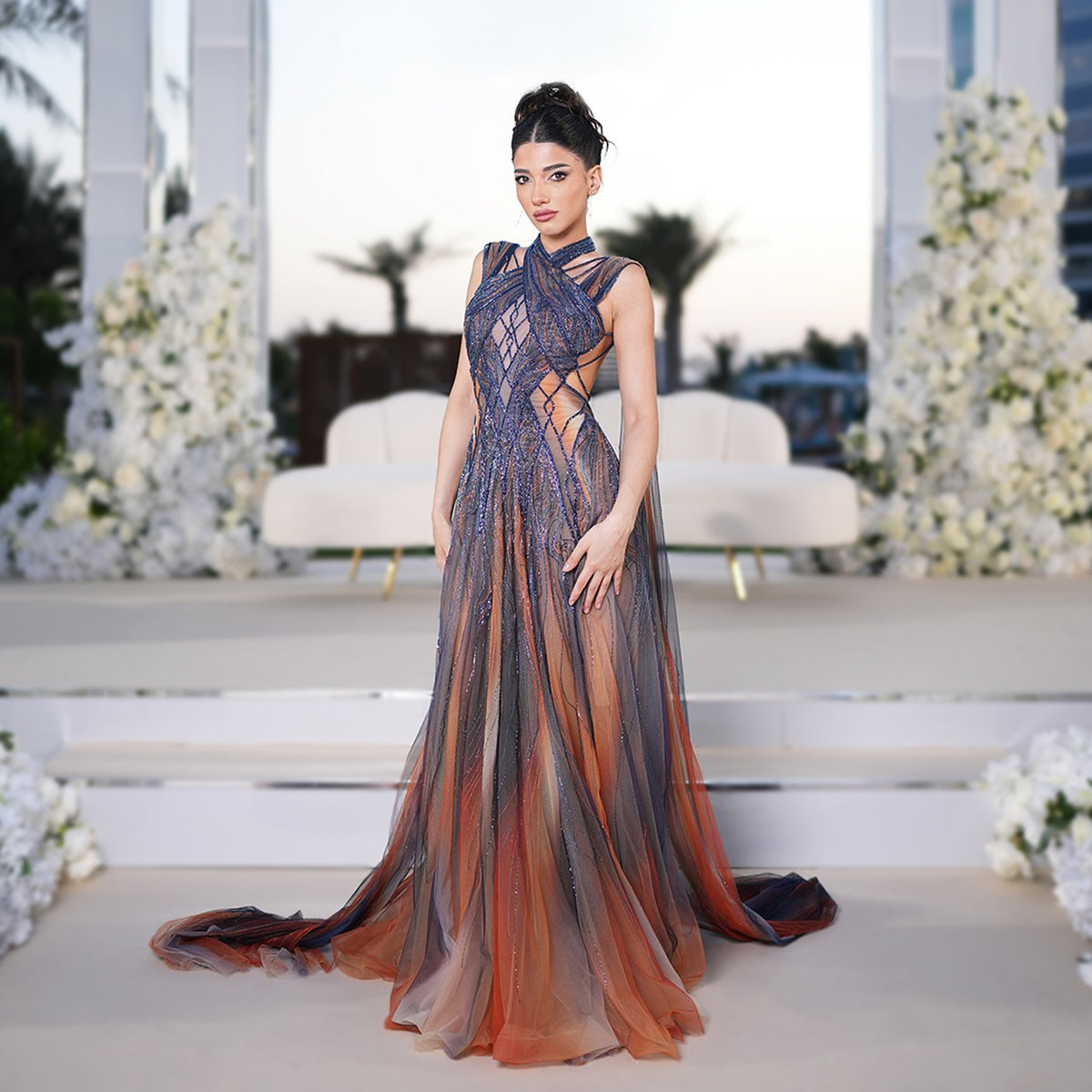 Luxury Beaded Crystal Mermaid Evening Dress with Cape SS297 