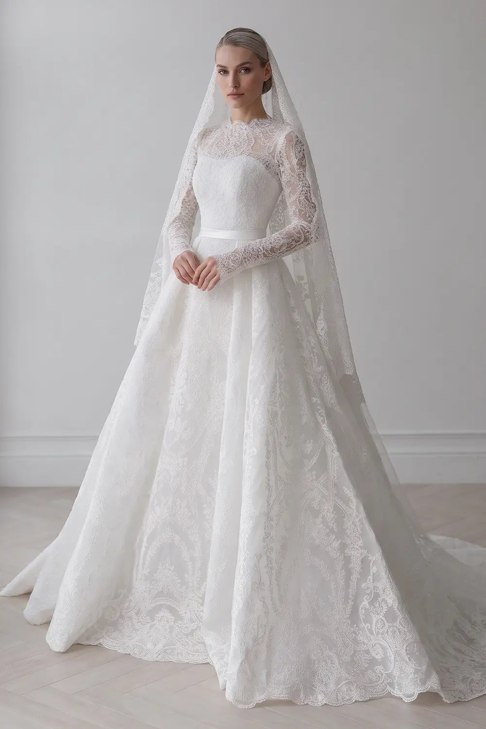 White Lace Long Sleeve Square Neck Dress SW533