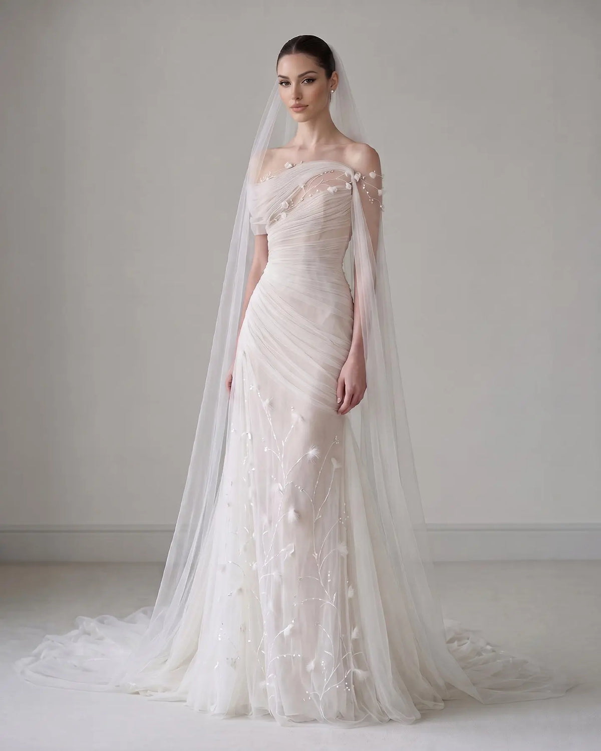 White 3D Floral Off Shoulder Wedding Dress SW233