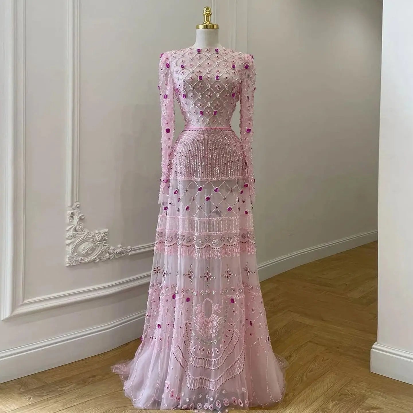 pink beaded maxi dress Alliana Pink Sequin Strapless Formal Maxi Dress - US 2 main image 1