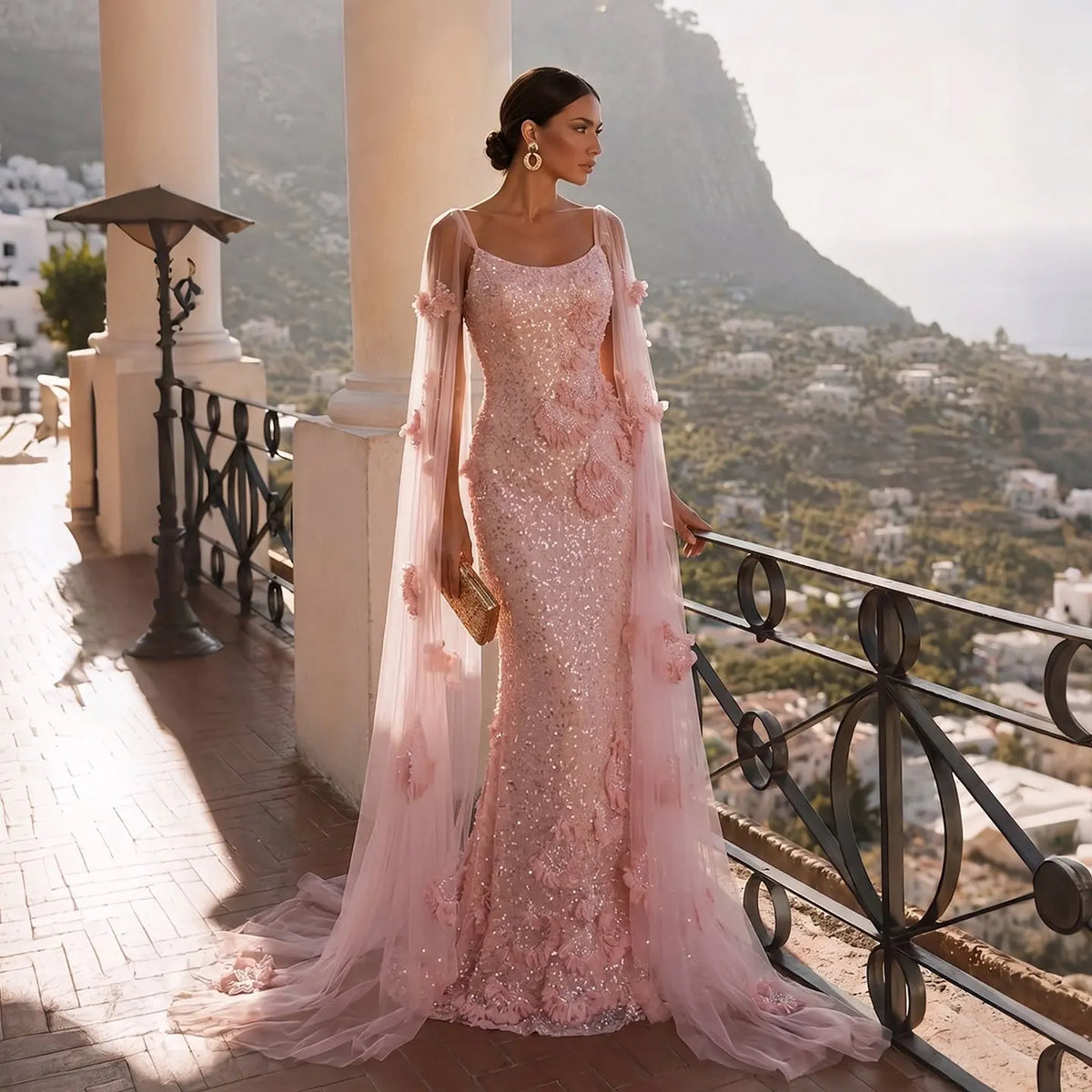 sheer pink dress Coral Cascade Sheer Draped Pink Maxi Dress