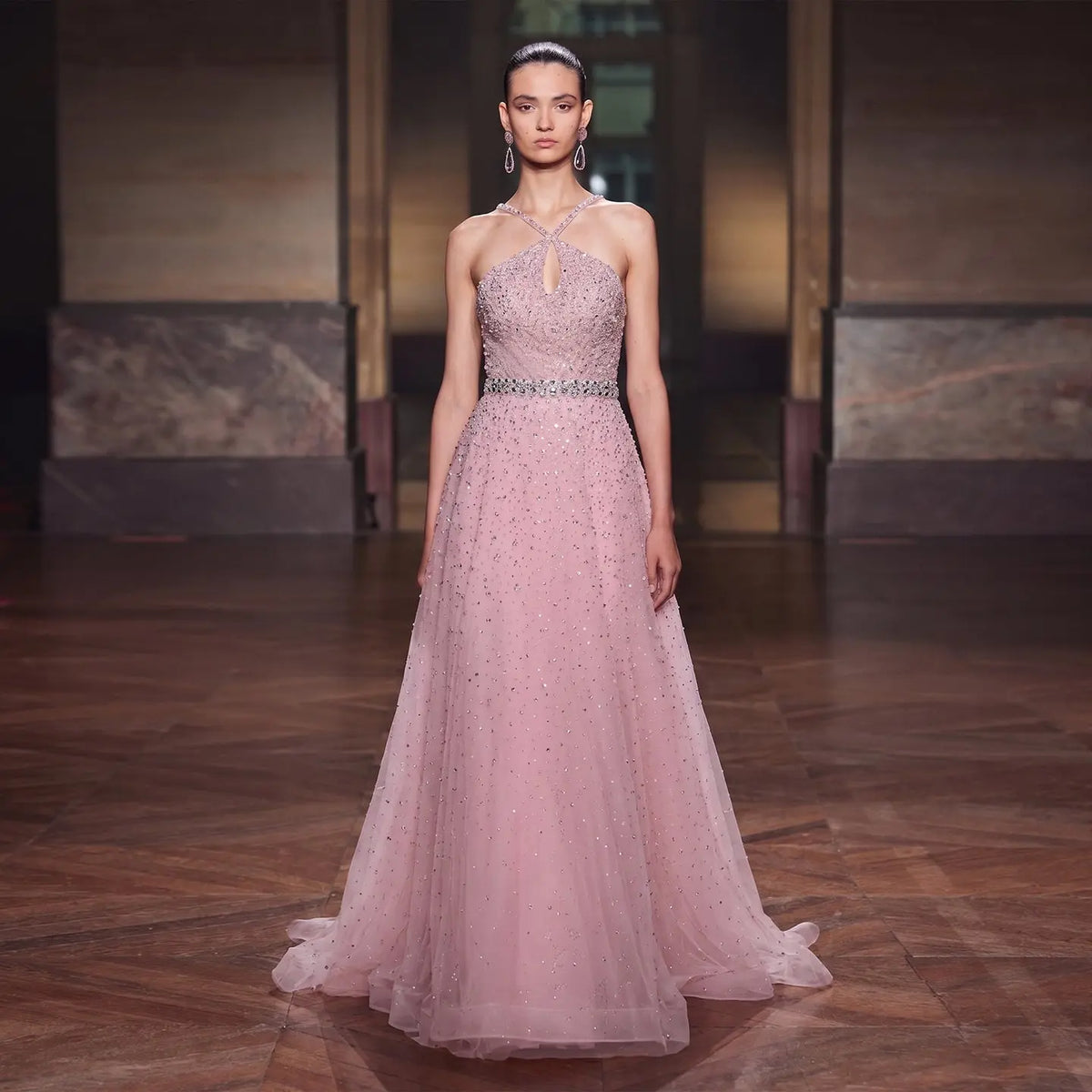 dusty pink halter dress Jasmine Halter Midi Dress ~ Dusty Blush Crisp M