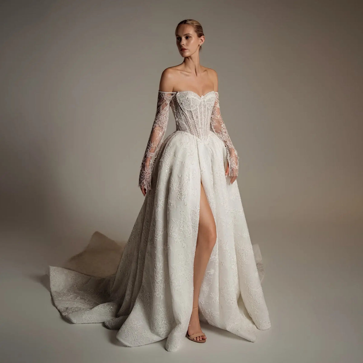 Luxury Strapless Lace High-Slit A-Line Wedding Dress SW165 