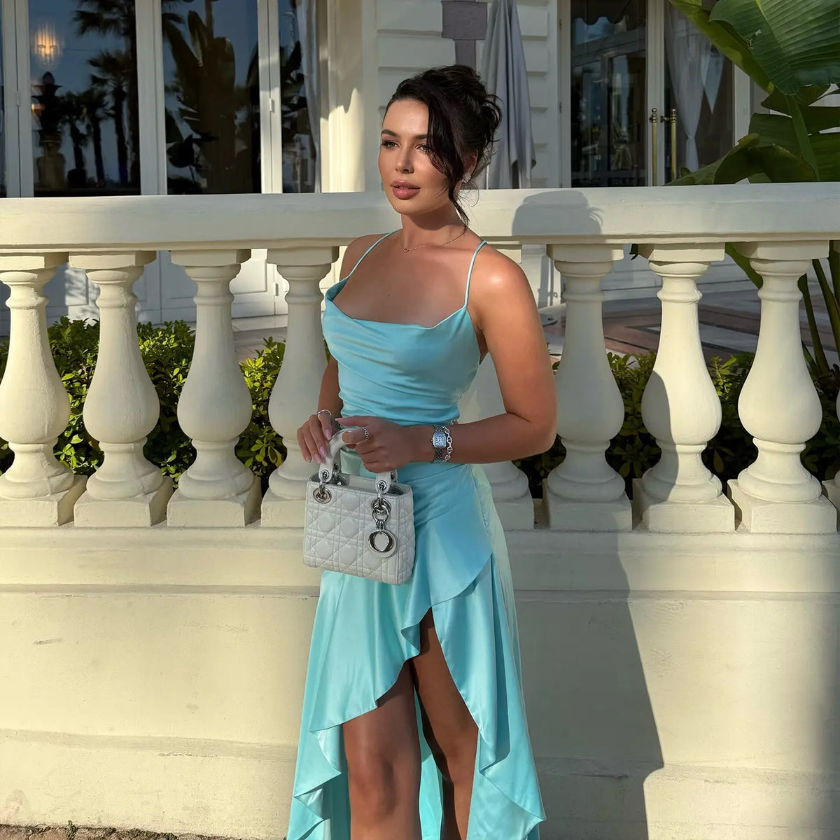 Blue Strappy Back Satin High Low Homecoming Dress RM257 – SHARONSAID
