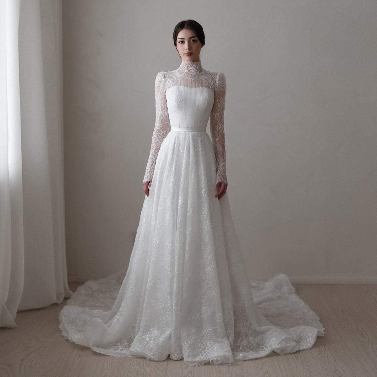 Elegant Sequin Printed Long Sleeve Wedding Dress SW536 