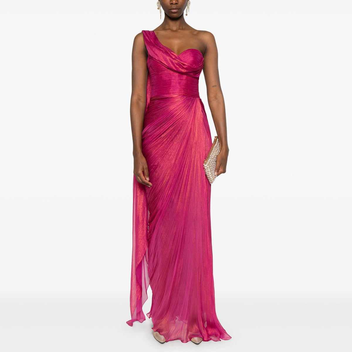 Luxury Fuchsia One Shoulder Evening Dress with Cap SF029 