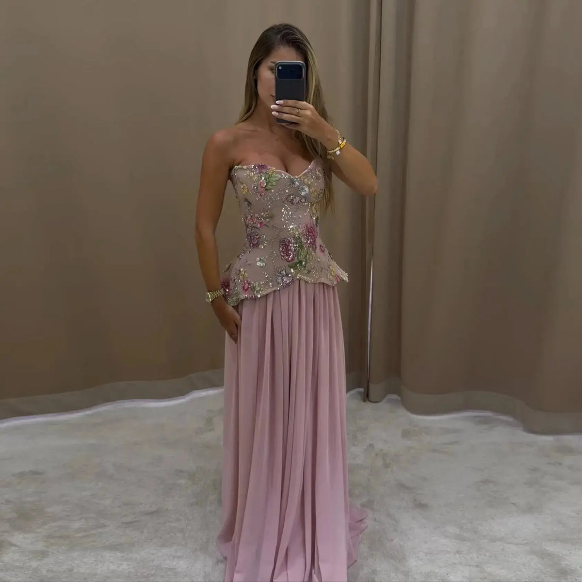 peplum formal dress Chic Pink Floral Embellished Peplum Chiffon Evening Dress with Scarf S – SHARONSAID