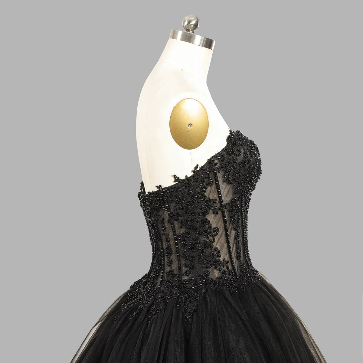 Black Lace Heavy Gothic Beading Wedding Dress Ballgown Corset Closure  SW567-3