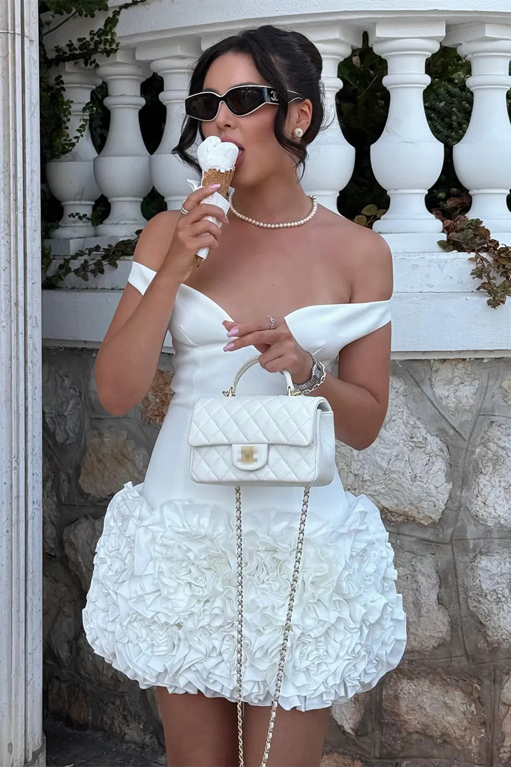 White Off The Shoulder 3D Floral Skirt Homecoming Dress RM256