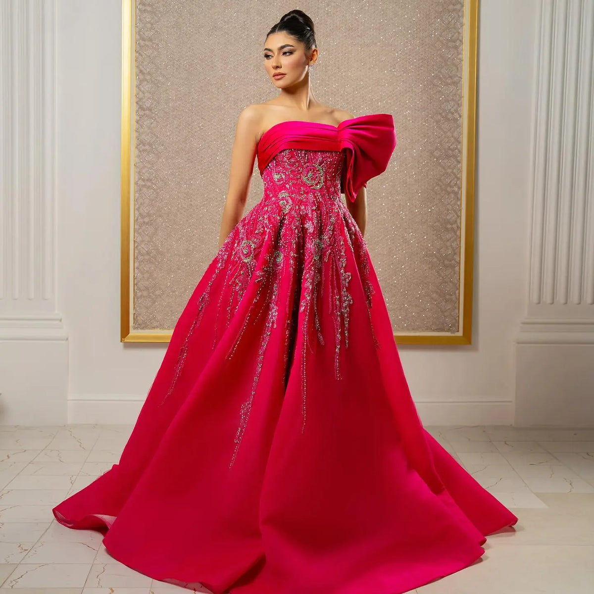 Final Sale Fuchsia One Shoulder Evening Dress SS567 Final Sale Fuchsia One Shoulder Evening Dress SS567