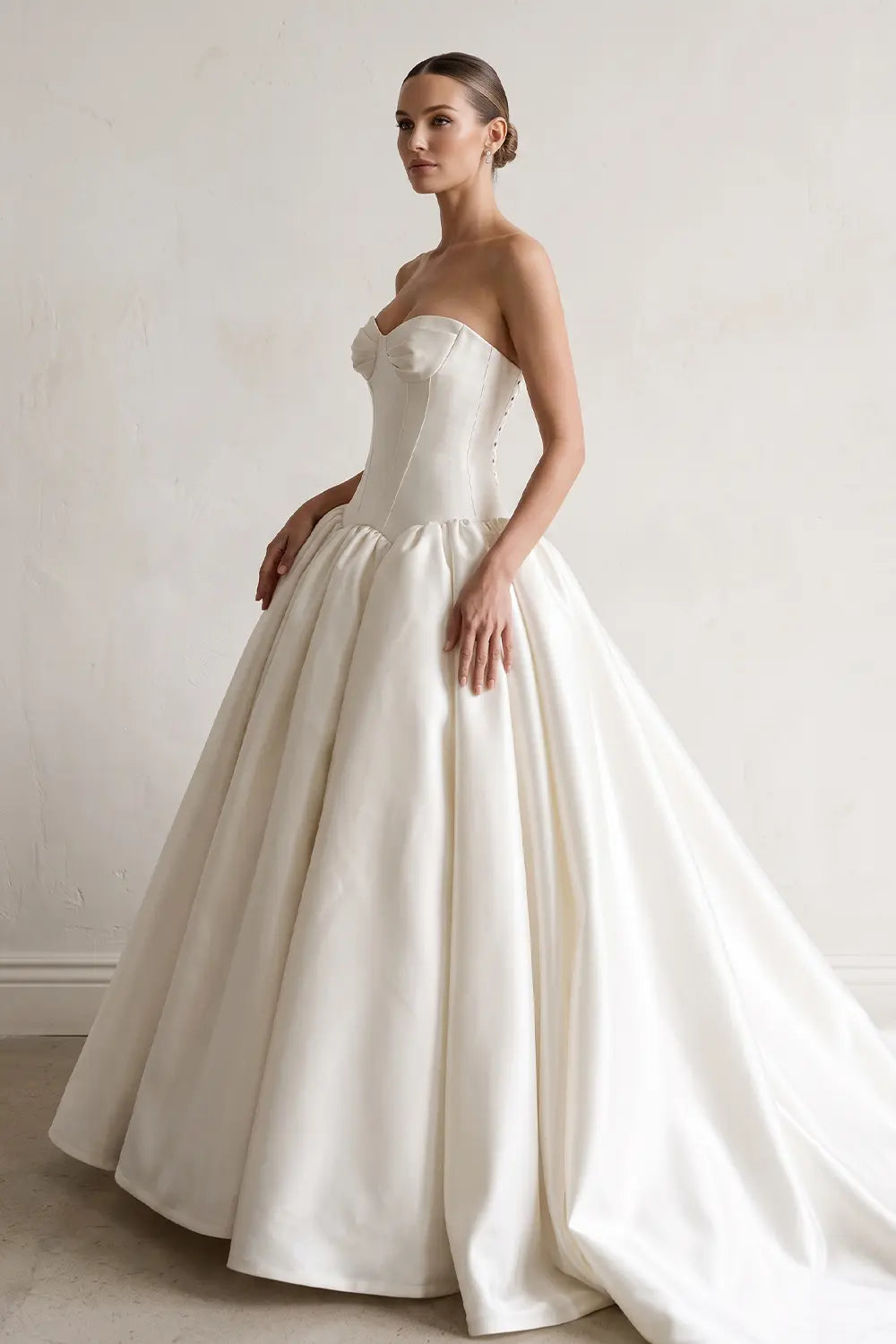 White Satin Strapless Ball Gown Wedding Dress SW191