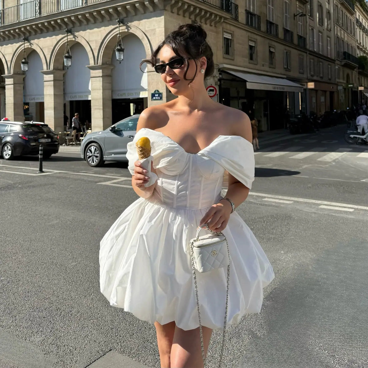 White Off Shoulder Boned Corset Bubble Skirt Homecoming Dress RM254 – SHARONSAID