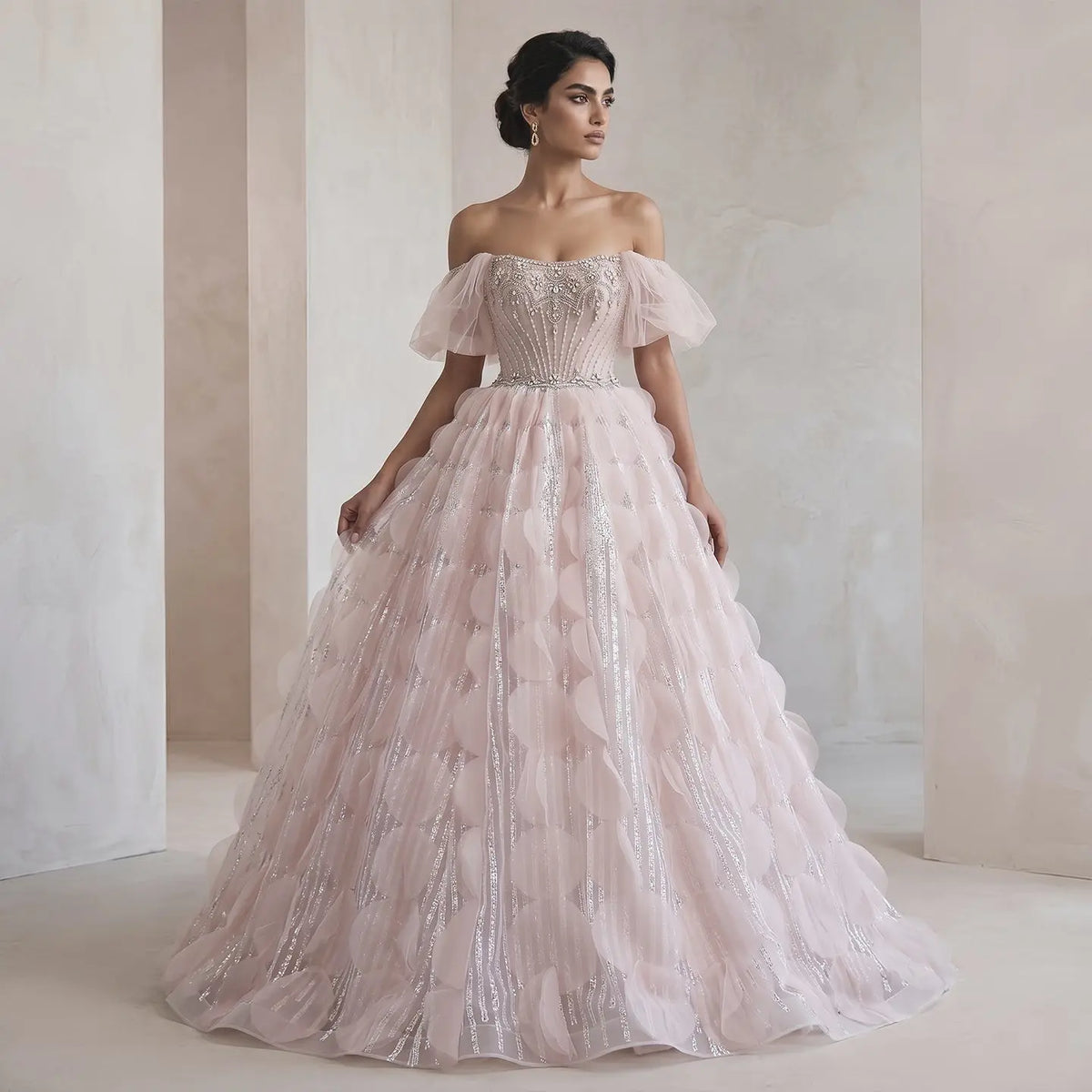 Luxury Crystal Ball Gown Blush Pink Ruffles Evening Dress SS733 - SHARONSAID Luxury Crystal Ball Gown Blush Pink Ruffles Evening Dress SS733 - SHARONSAID