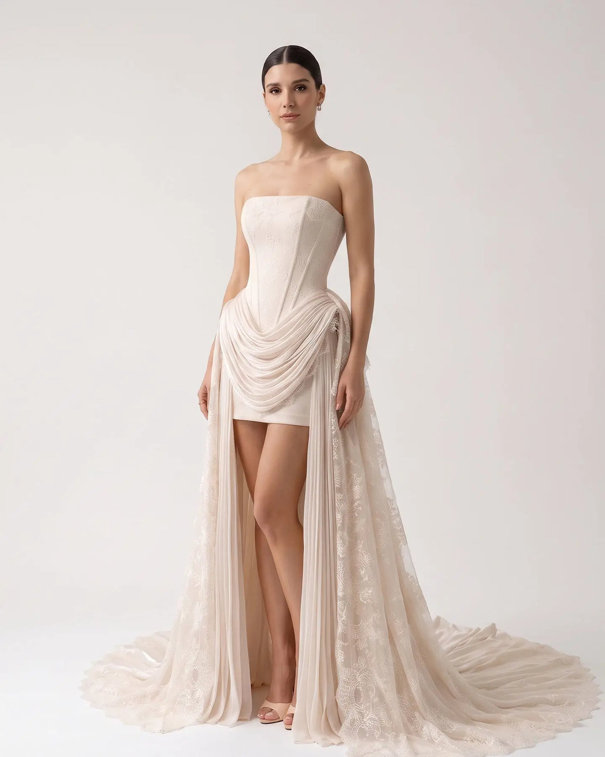 Strapless Corset Lace Train Wedding Dress SW240