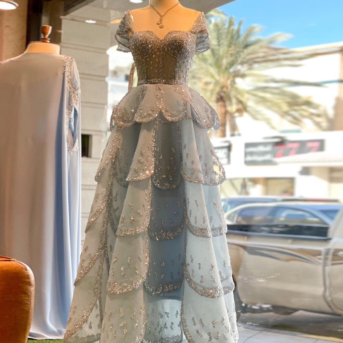 Romantic Pink Sequin Strapless Layered Evening Dress SS612 