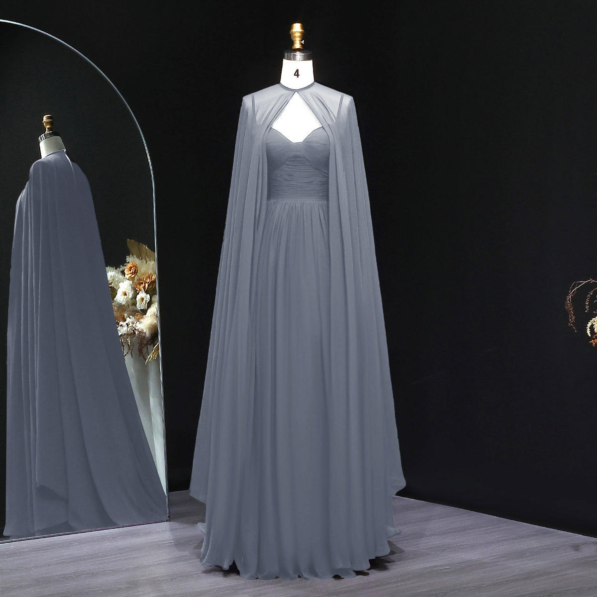 Elegant Purple Chiffon Evening Dress with Cape SF002 