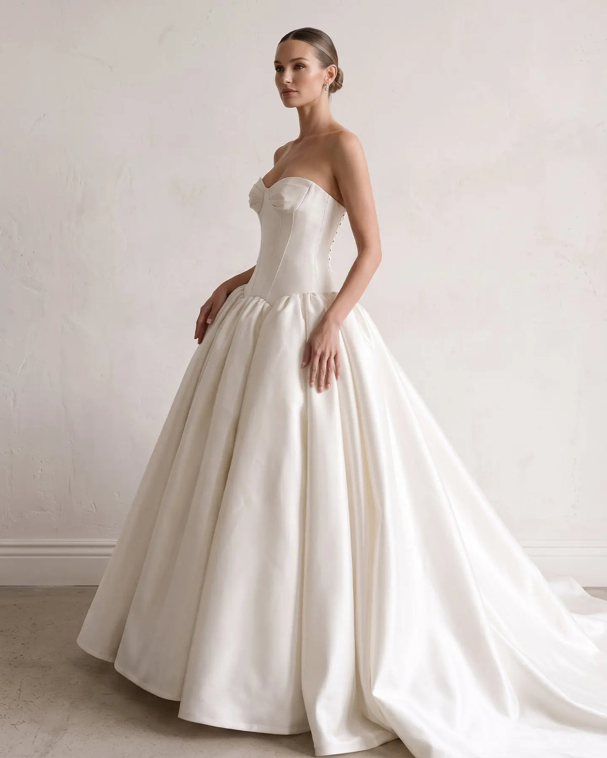 White Satin Strapless Ball Gown Wedding Dress SW191