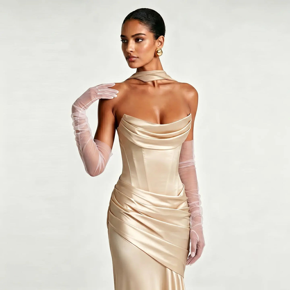Sheer Tulle Long Gloves For Wedding Prom Bridal GL001-13