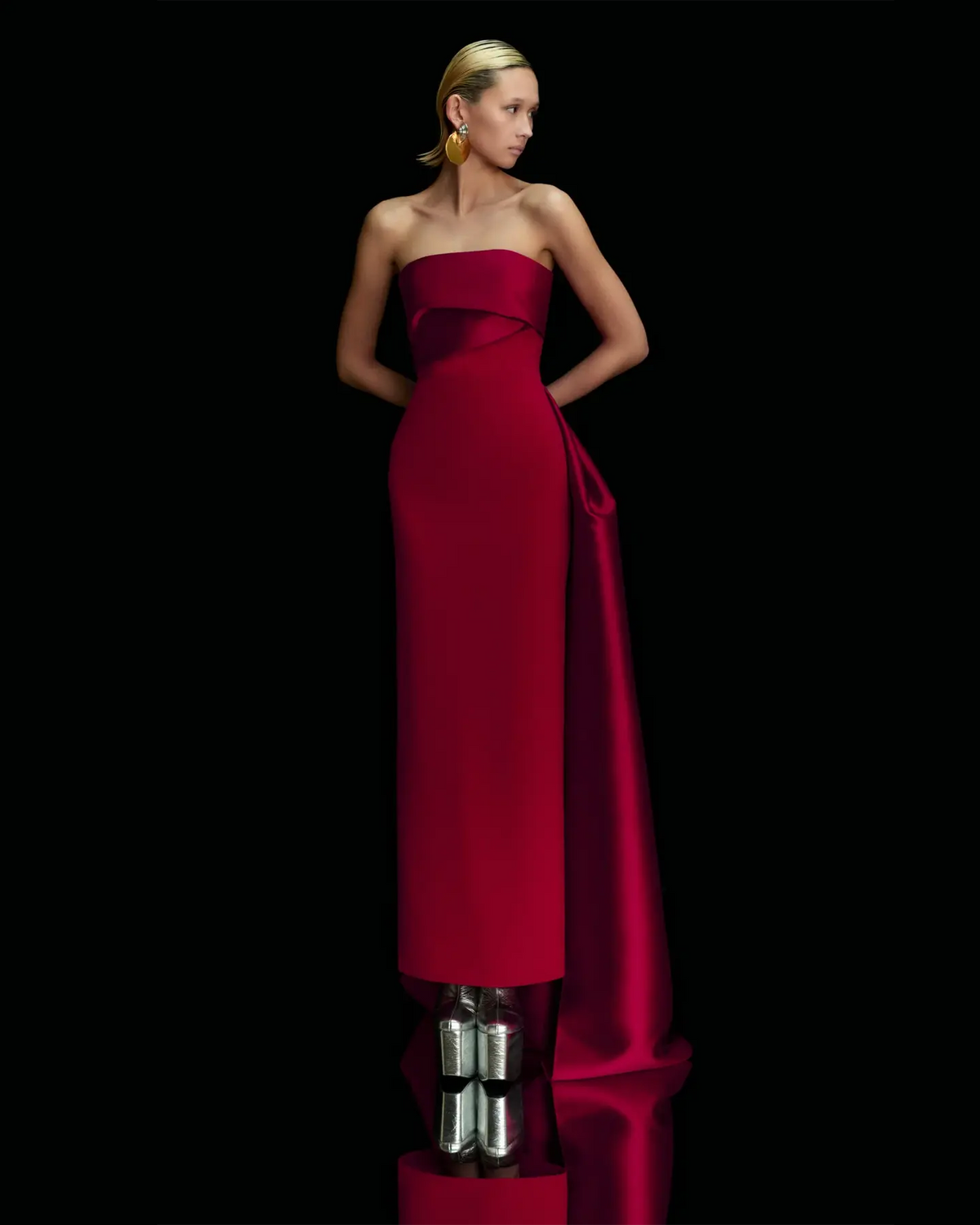 pink dress black gloves Elegant Pink Strapless Evening Dress with Gloves SF123