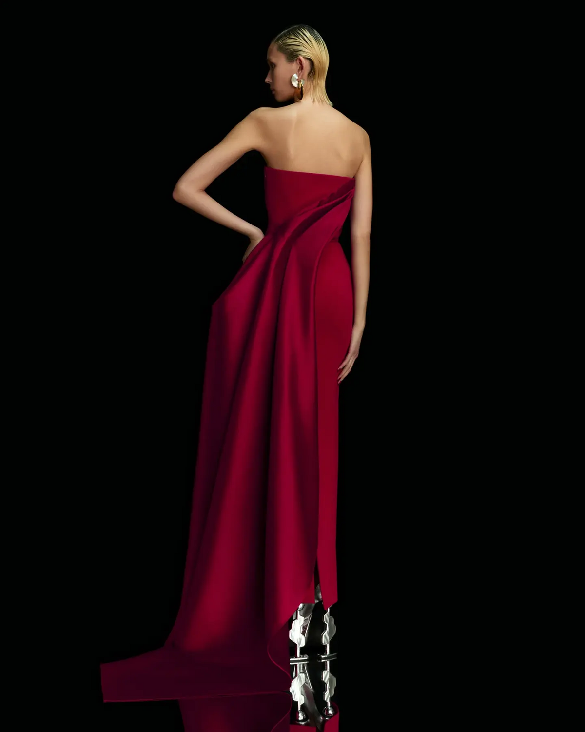 Elegant Pink Strapless Evening Dress with Gloves SF123 Elegant Pink Strapless Evening Dress with Gloves SF123