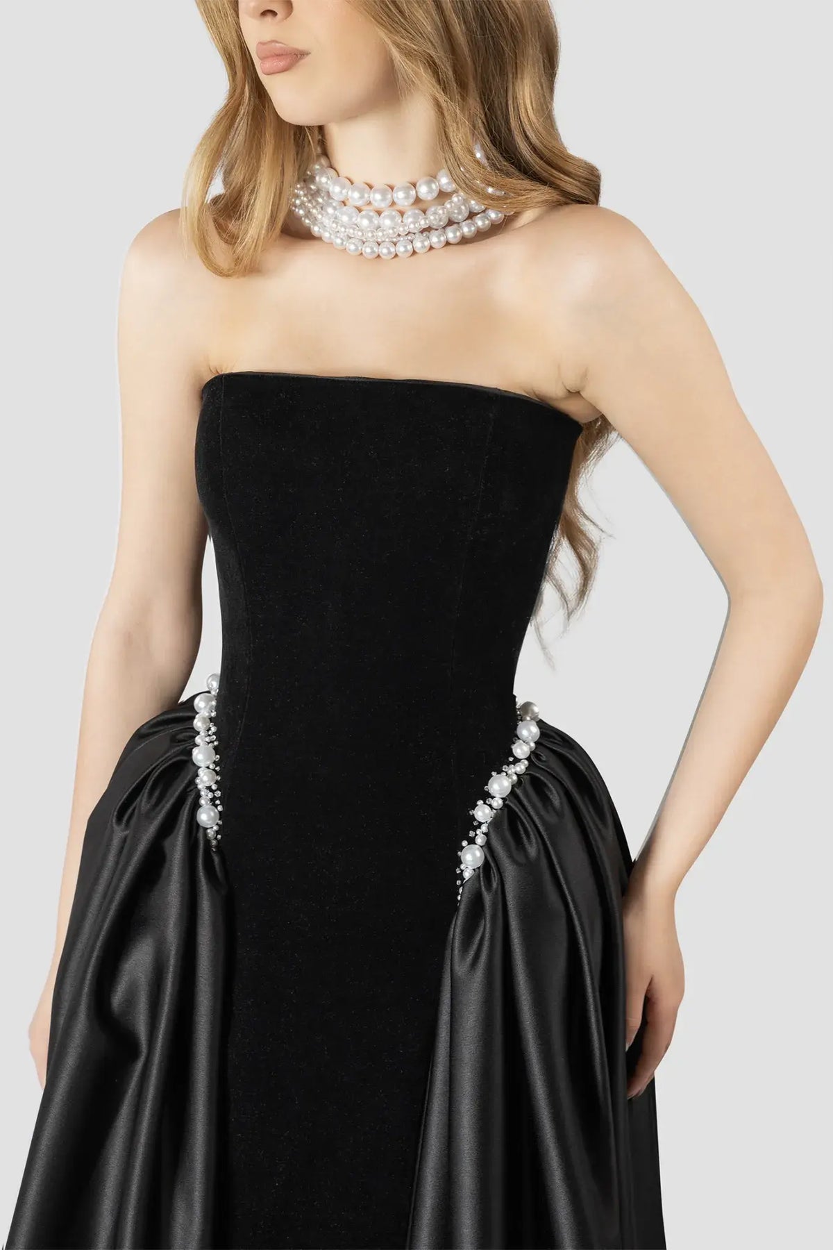 Elegant Black Strapless Evening Dress SF534 