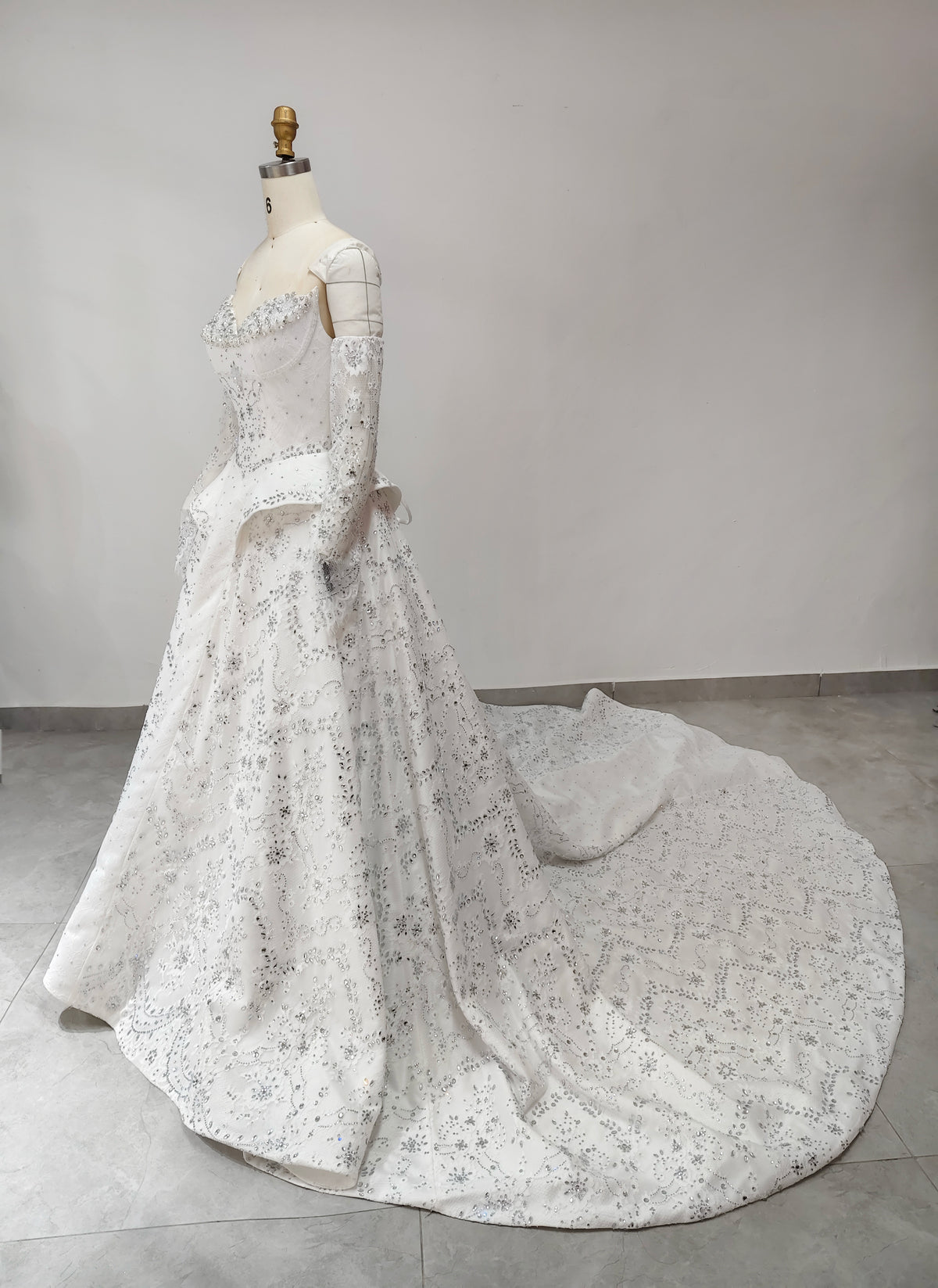 Luxury Off Shoulder Beaded Ball Gown Wedding Dress SW019 