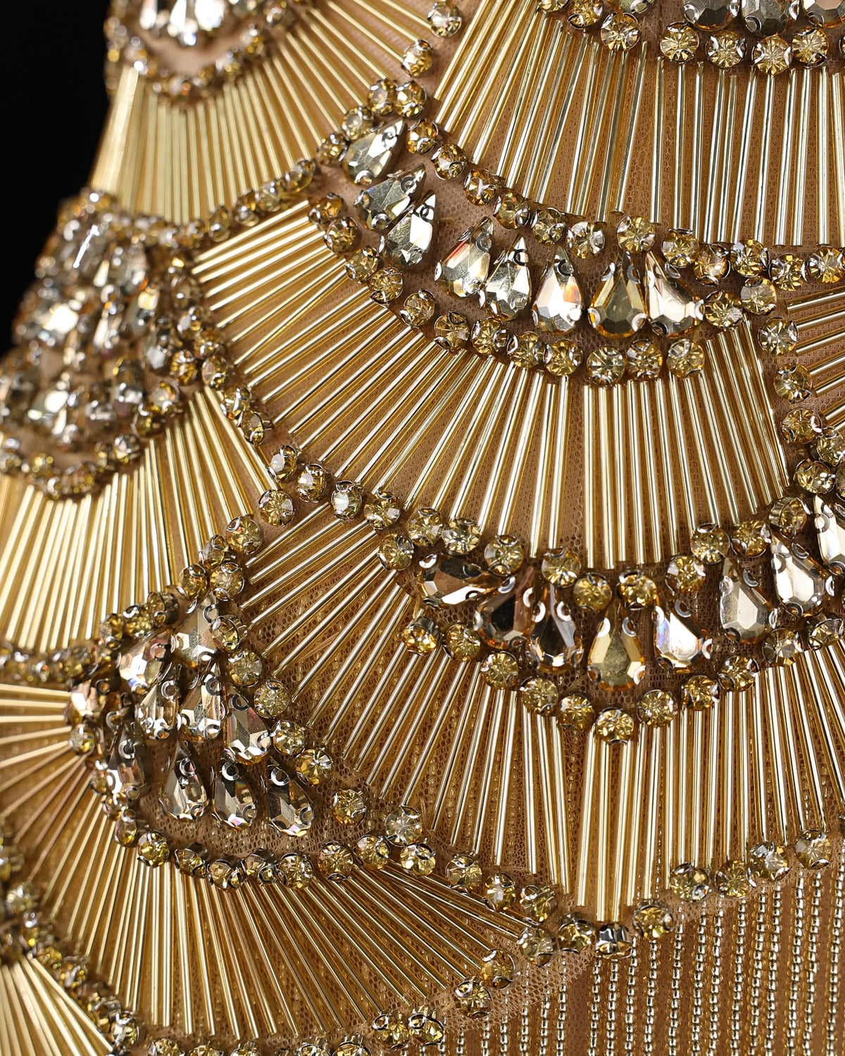 Gold Beaded Fringe Evening Dress SS330-8