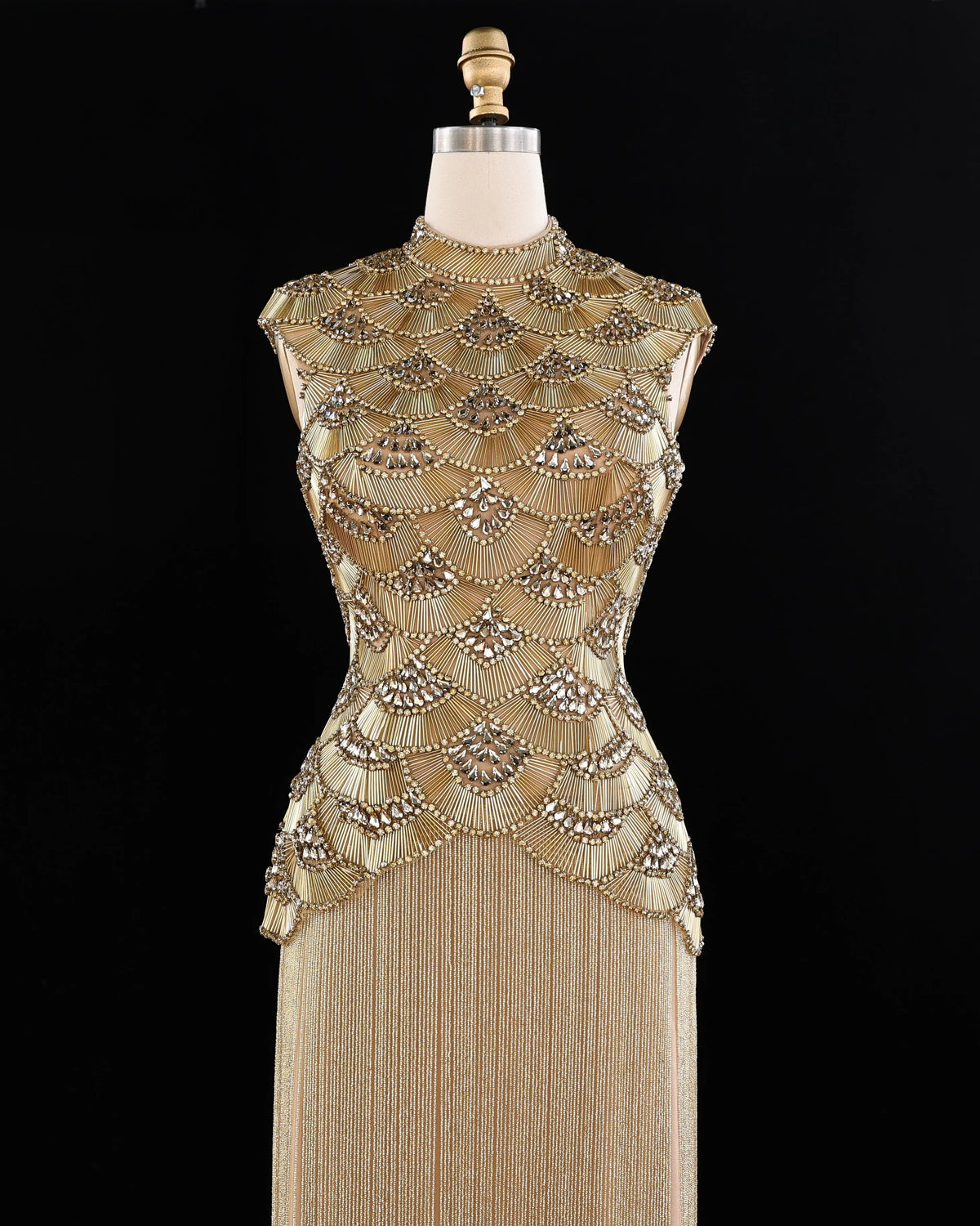 Gold Beaded Fringe Evening Dress SS330-5