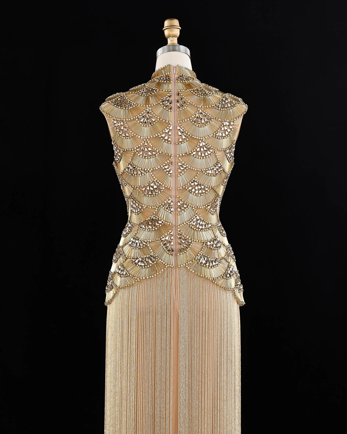 Gold Beaded Fringe Evening Dress SS330-9