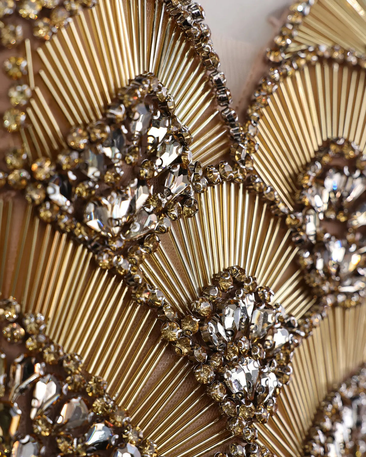 Gold Beaded Fringe Off Shoulder Evening Dress-7
