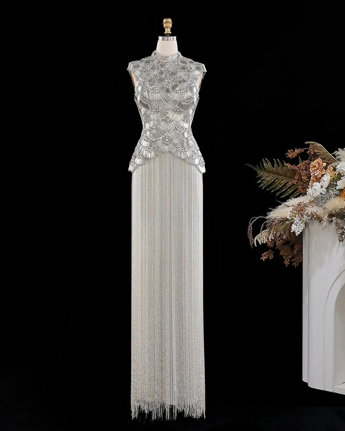 Gold Beaded Fringe Evening Dress SS330-13