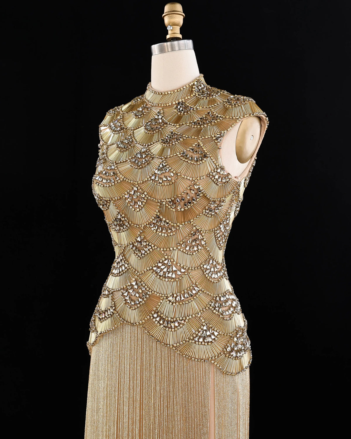 Gold Beaded Fringe Evening Dress SS330-3