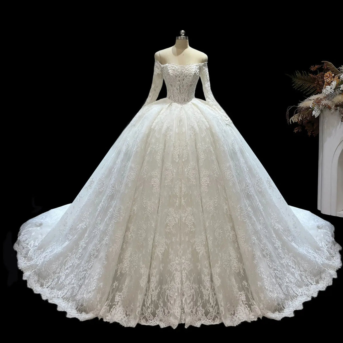 White Long Sleeve Ball Gown Wedding Dress SW681