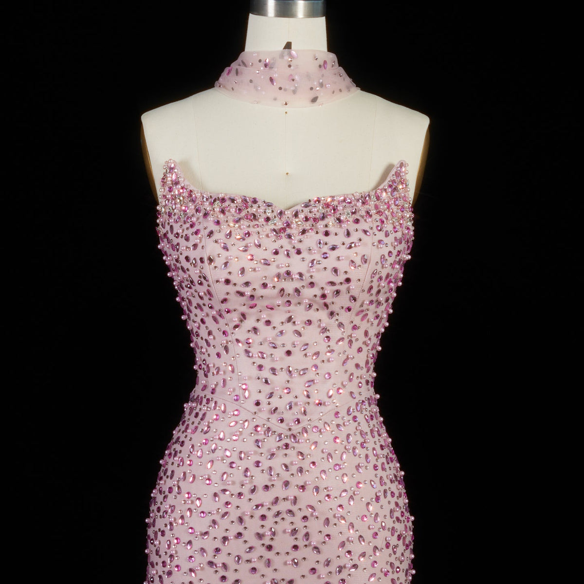 Glamorous Pink Strapless Crystal Evening Dress with Choker and Cape SS382 