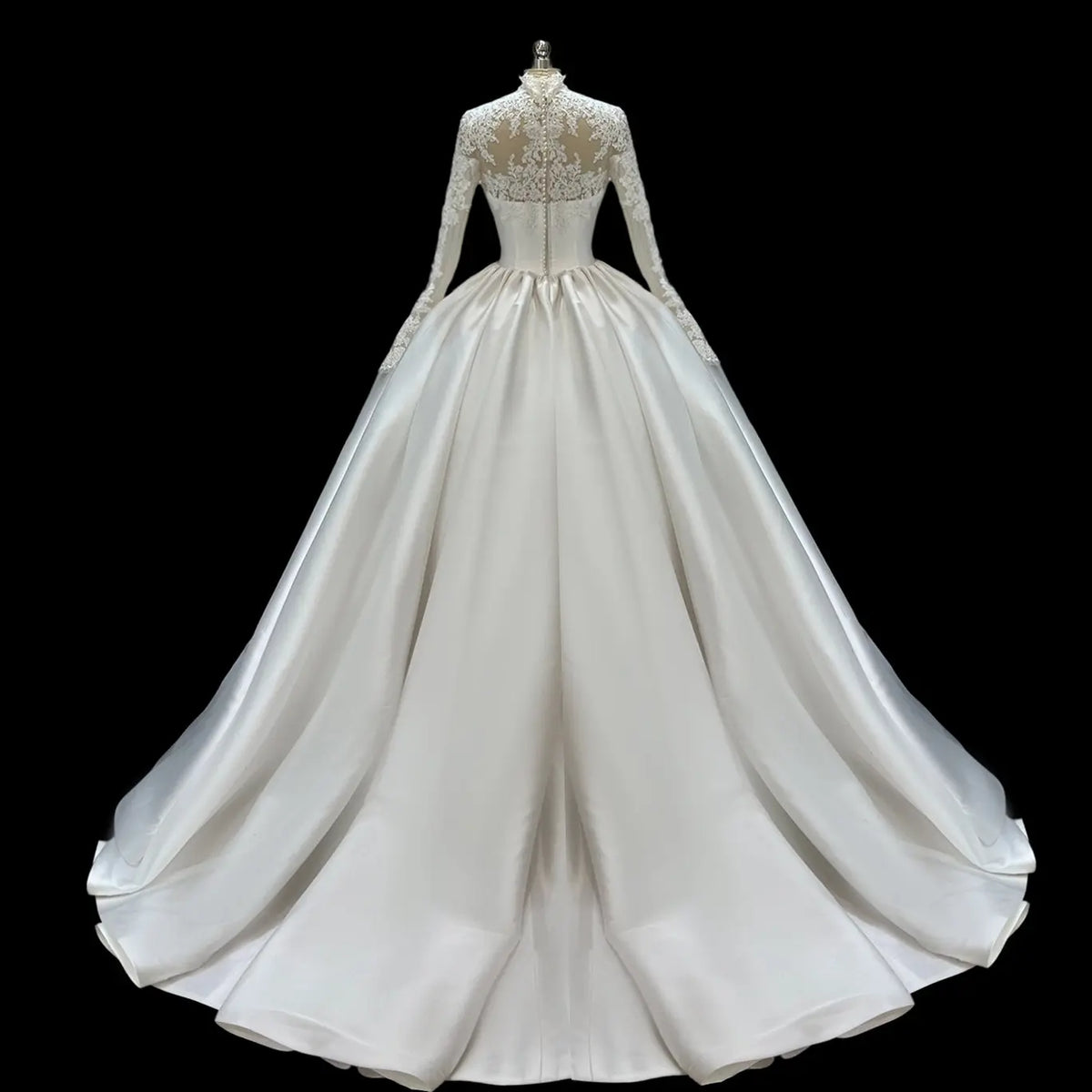 Ivory Lace Satin Ball Gown Wedding Dress SW684-2