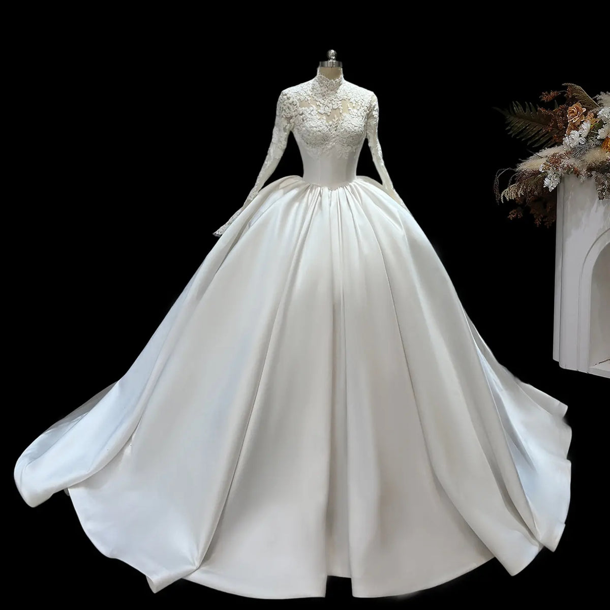 Ivory Lace Satin Ball Gown Wedding Dress SW684-4