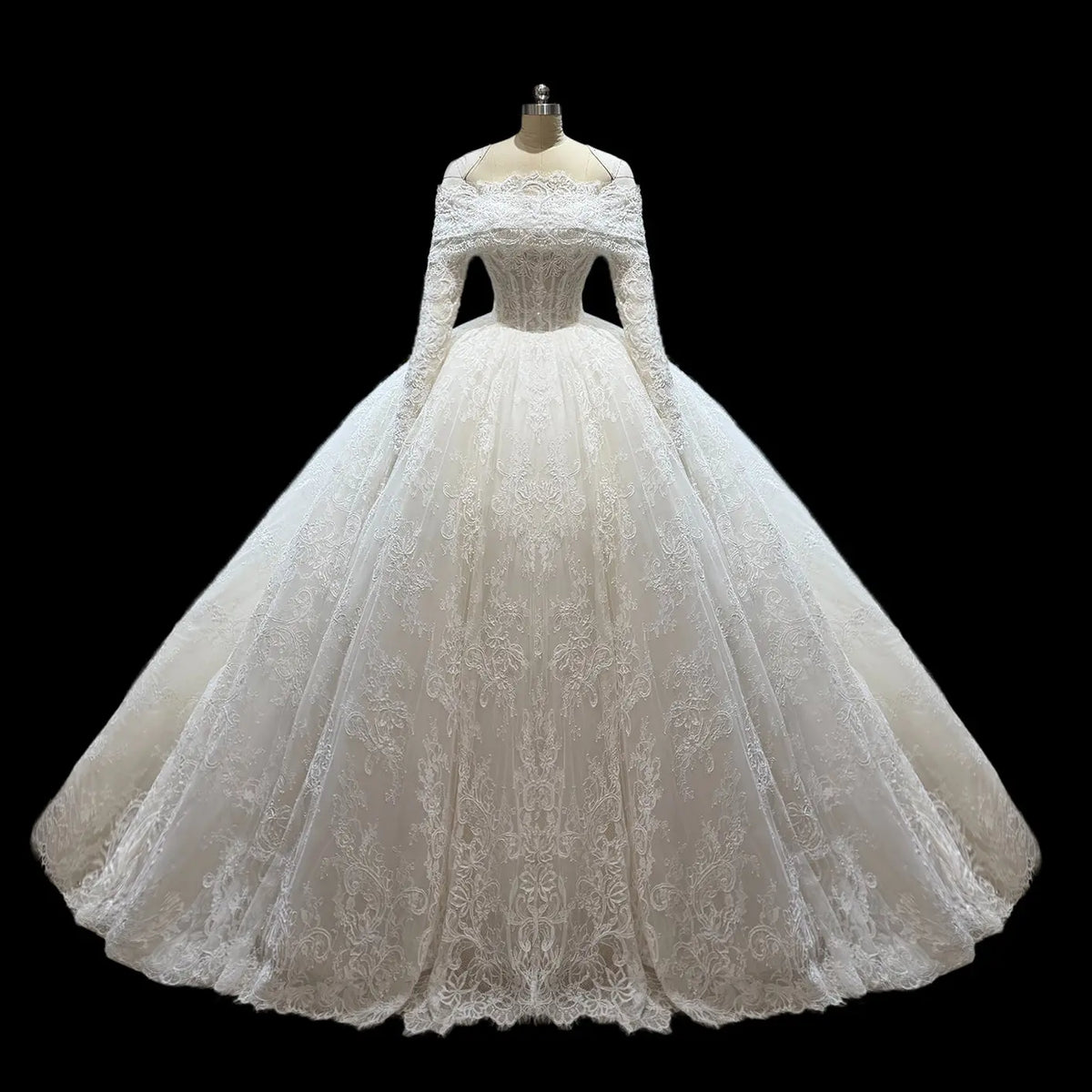 White Off Shoulder Lace Ball Gown Wedding Dress SW690