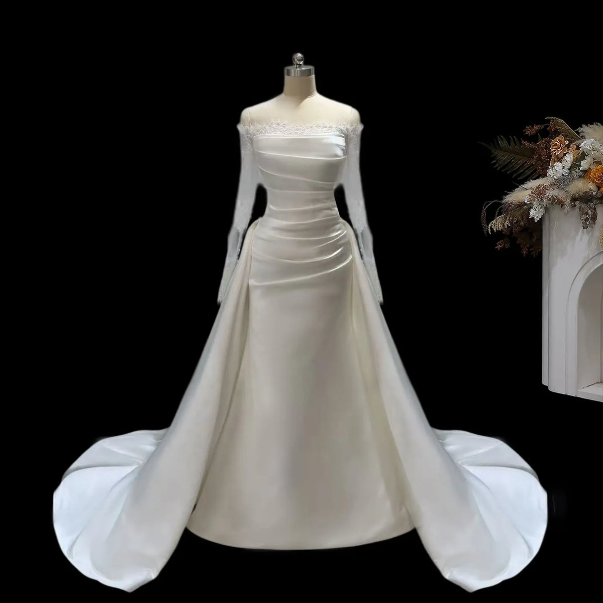 Ivory Off Shoulder Satin Mermaid Wedding Dress SW691